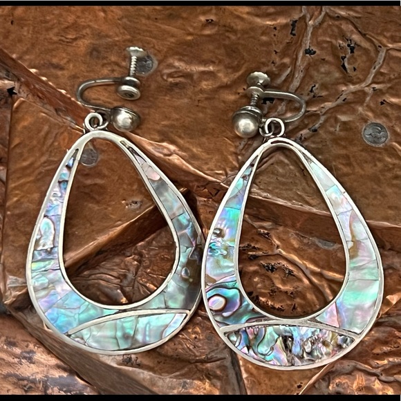 Vintage, Mexico Sterling Silver Abalone Earrings - Picture 4 of 7